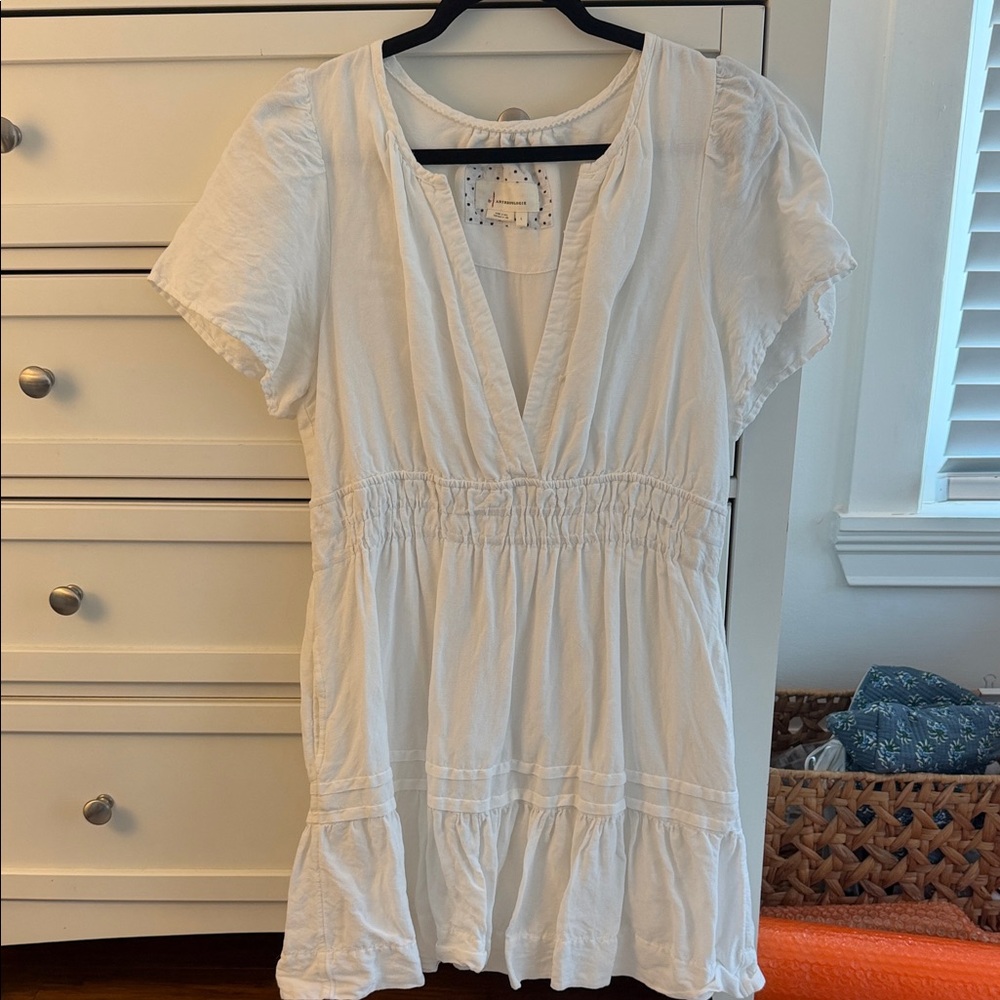 Anthropologie White Somerset Linen Dress